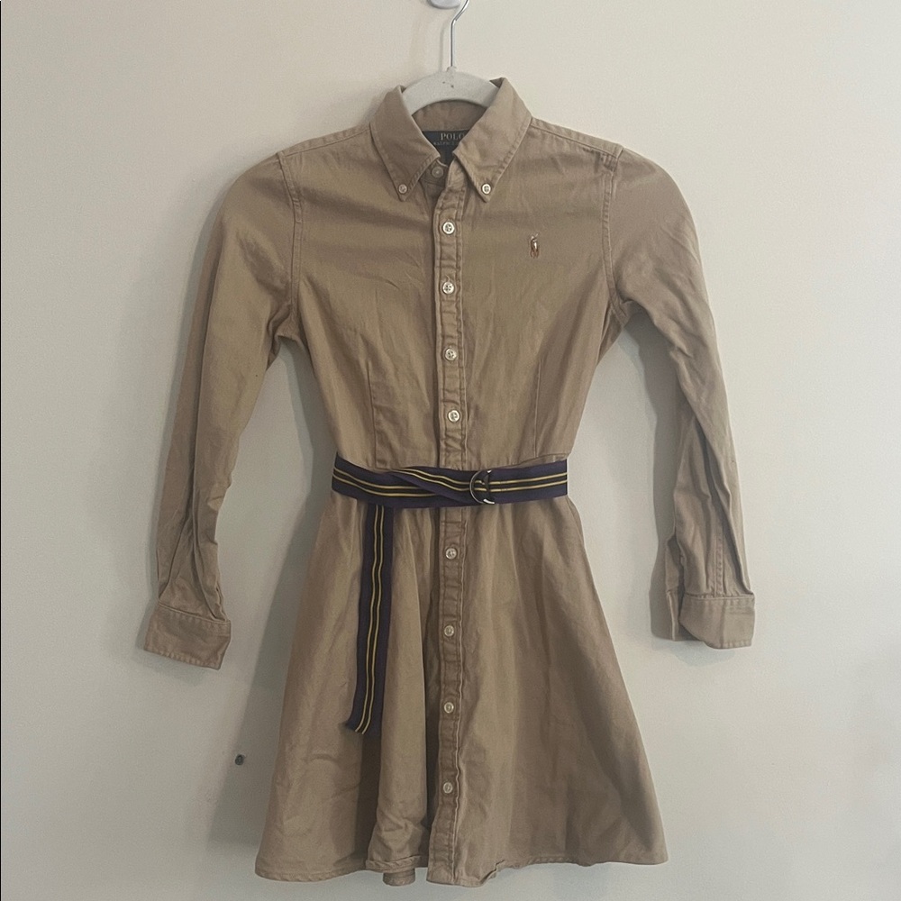 Polo Ralph Lauren Belted Cotton Chino Shirtdress Girls 10 Preppy‎ Classic Khaki